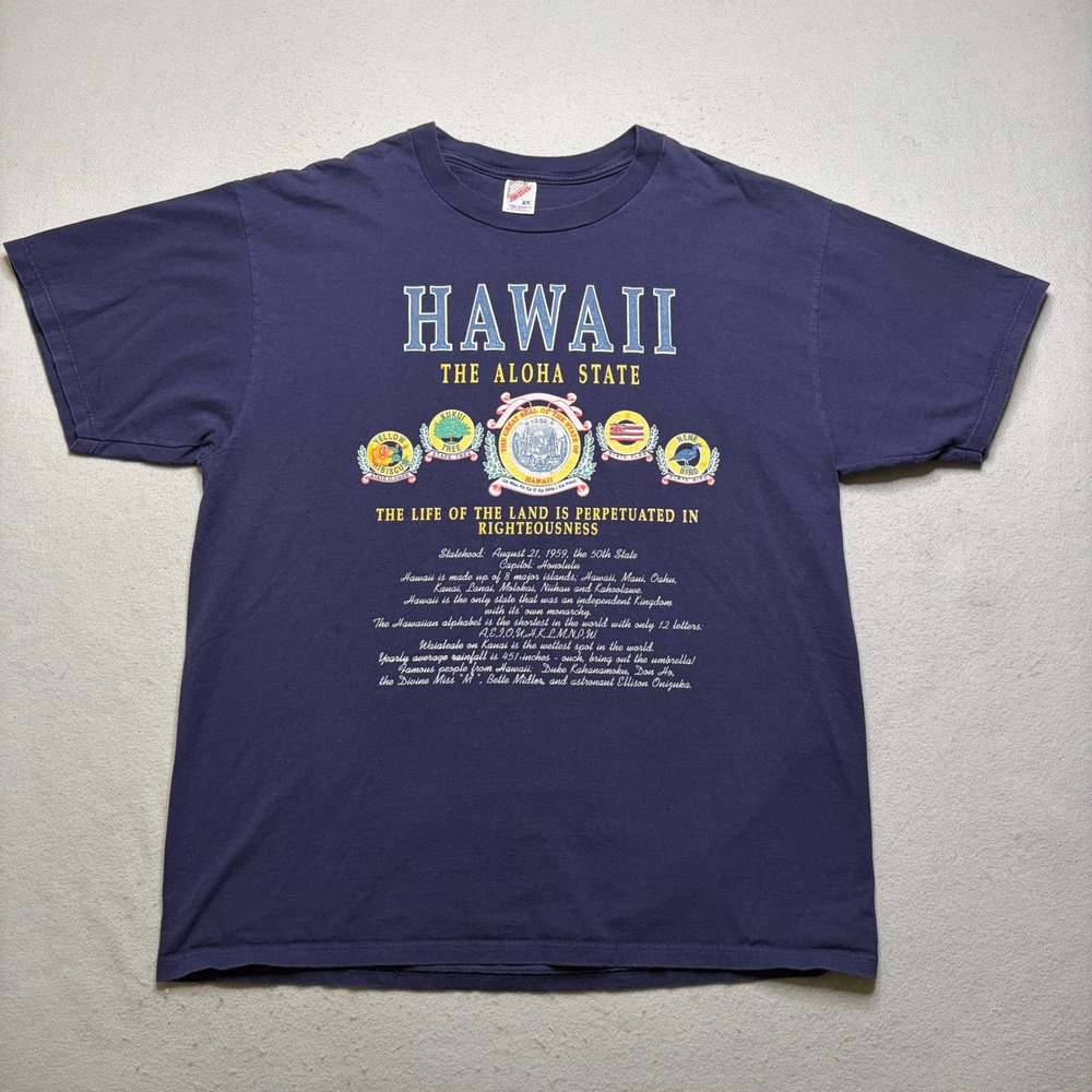 Jerzees T-Shirt Mens 2X Navy Hawaii The Aloha State Vintage 90s Made in USA